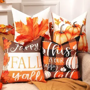 Fall Decorations for , Double Sided Throw Pillow Covers 16x16 Set of 4 Outdoor Indoor Fall Decor Pumpkin Fallen Leaves Autumn Thanksgiving Throw Pillow Cover for Living Room Bedroom Couch