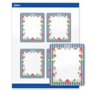Avery® Printable Rectangle Labels, 4" x 3-1/3", Glossy White, Sure Feed® Technology, Pre-printed Silver Ribbon, Roses & Blue Stripes Design Great for Weddings, Laser & Inkjet Compatible, 80 Total