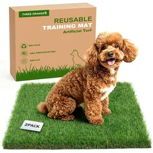 Washable Artificial Grass Pads for Dogs, 2-Pack 23x23 inch Reusable Turf Mats, Realistic Grass for Indoor Puppy Potty Training.