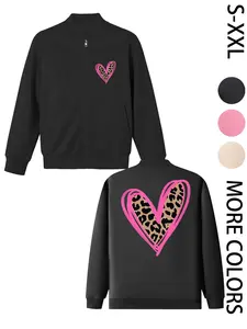 Women's Casual Lightweight Bomber Jacket with Pink Leopard Print Heart Pajkern, Fashionable and Comfortable Design, Suitable for Daily Wear and Outdoor Activities