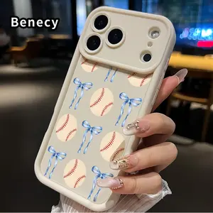 Ribbon and Baseball Pattern Pattern TPU Phone Case for iPhone 17 Pro Max 16 15 14 Plus 13 12 Mini 11 XR X XS Air E Shockproof Non Slip Military-Grade Protection Silicone Cover Smartphone Casing