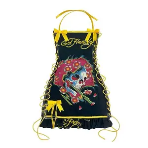 Skeleton Print Halter Mini Dress Women Hipser Sexy Wrap Chest Side Hollow Bandage 2025 Streetwear Casual Womenswear Easy Access Dress Easter Prom Polyester Summer