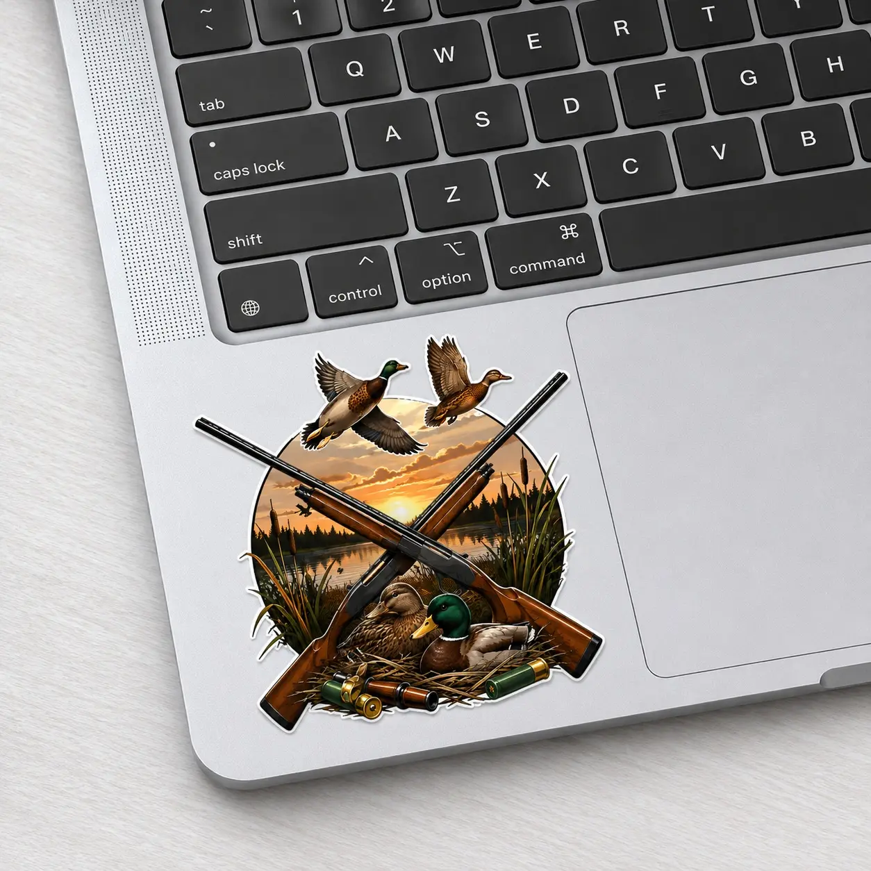 Duck Hunting Shotgun Vinyl Sticker, Mallard Waterfowl Hunter Decal, Waterproof Die Cut Sticker, Laptop Car Tackle Box Decor