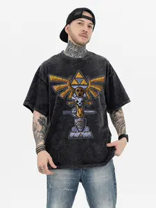 Men's Zelda Triangle Power Skull Sword Print Short Sleeve T-Shirt, Vintage Street Style, Loose Fit, Casual Outdoor Wear