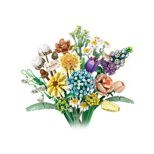 Colorful Mini Building Block Bouquet Kit, DIY Rose and Lavender Flower Arrangement, Creative Home Decoration Educational Toys