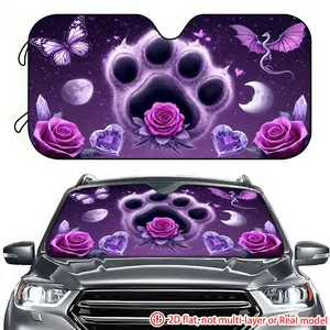 1pc Purple Cat Claw Rose Starry Sky Car Sunshade 2D HD Printing, Car Sunshade effectively blocks sunlight, suitable for decorating the front windshield of General Motors, RVs, and trucks