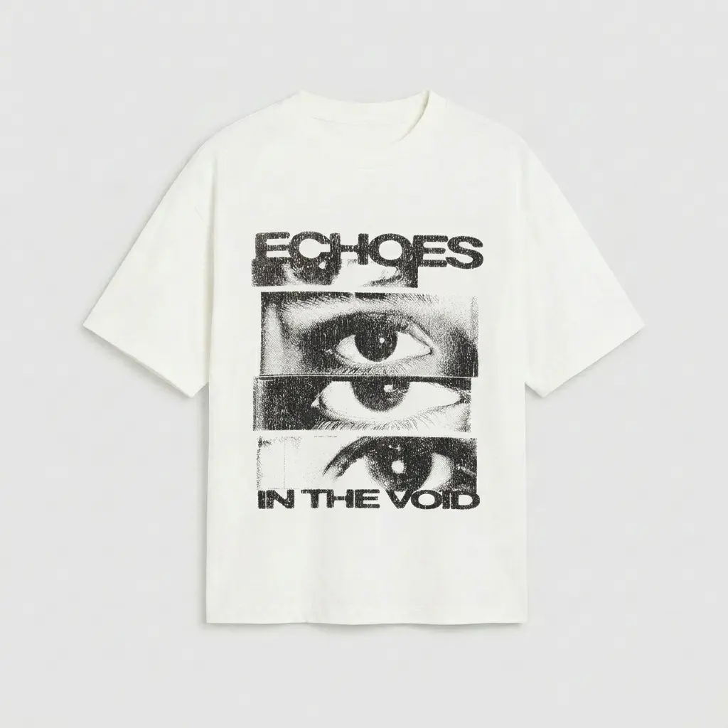 Echoes In The Void Graphic T-Shirt Artistic Eye Print Retro Glitch Art Tee Men's White Streetwear Oversized Apparel..