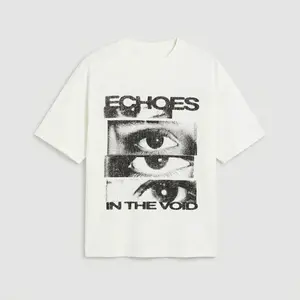 Echoes In The Void Graphic T-Shirt Artistic Eye Print Retro Glitch Art Tee Men's White Streetwear Oversized Apparel