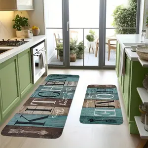 [Soft Kitchen Mat] 2/3pcs Soft Machine Washable Farmhouse Kitchen Mat Set: Green, Brown and Teal Kitchen Rugs, Rectangular | Suitable for Kitchen, Bathroom, Bedroom, and Living Room, Floral Pattern