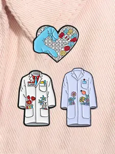 3 Piece Set Floral Lab Coat Enamel Pins Medical Hanreshe Hematology Test Tube White Doctor Scientists Coat Alloy Brooches Lapel Backpack Badge Fashion Jewelry Accessories Gifts for Friends