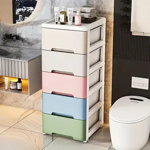 Multi-Layer Drawer Storage Cabinet, No Installation Bedside Five-Drawer Organizer, Plastic Under Desk Storage Box, Mobile, Modern Storage Cabinet