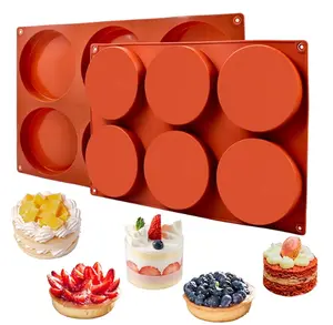 Pack of 2 Large Silicone Molds for Baking / Non-Stick 4 inch 6-Cavity Round Silicone Baking Mold for Whoopie Pie Pan, Corn Bread, Candy, Eggs, Muffin, Soap