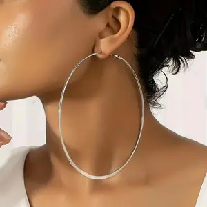 Stunning Circle Hoop Earrings - Retro Hip Hop Style, Golden/Silvery Finish, Exaggerated Big Design, Trendy Female Gift, Alloy Jewelry - Fashion