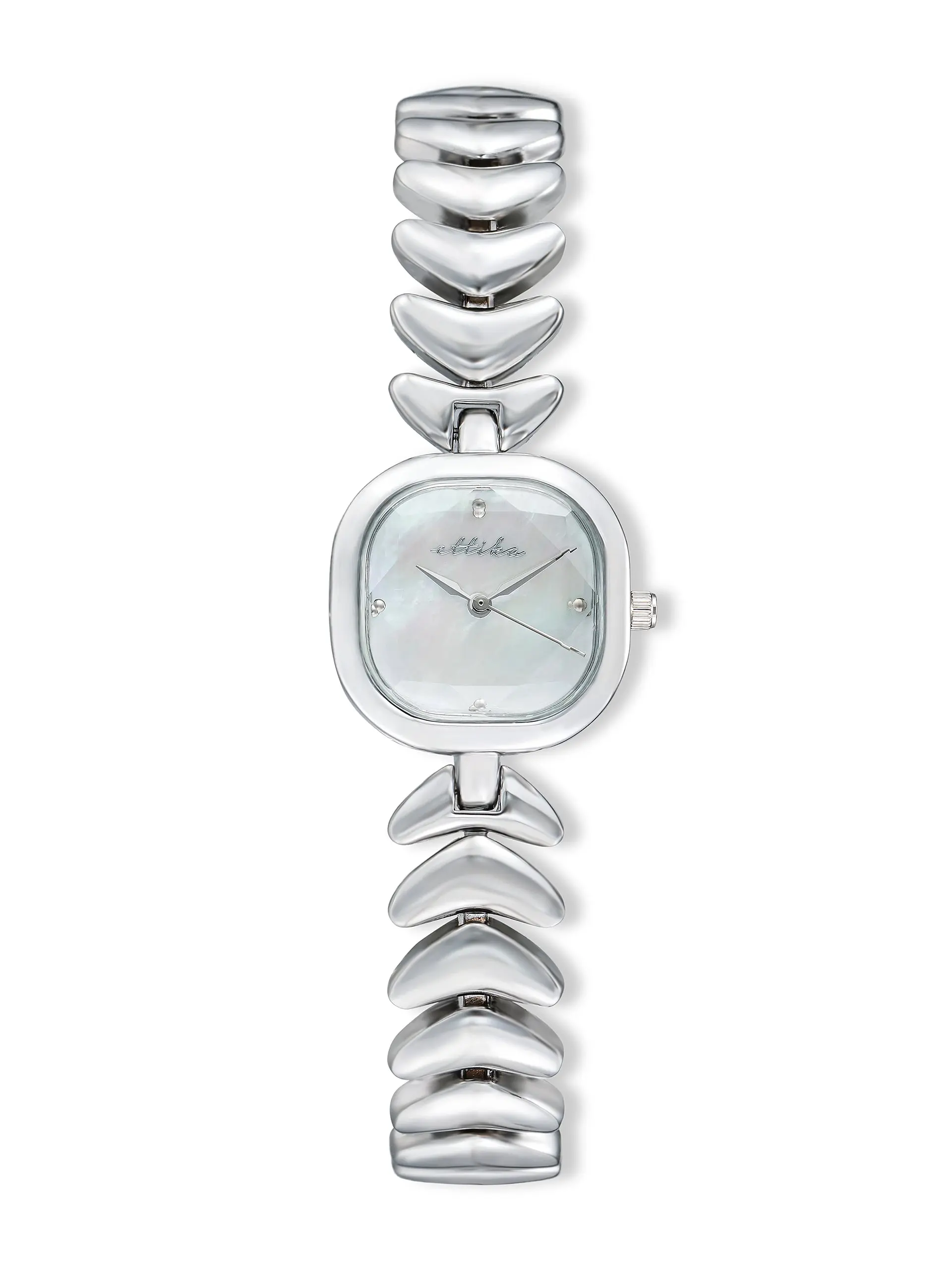 Ettika Metal Moderna Bracelet Watch in Silver Mother of Pearl Dial Silver Plated Women's Fashion Watch Japanese Quartz Movement