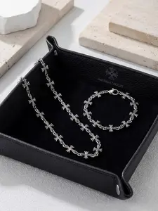 2-piece set punk retro niche design cross flower stitched necklace for men and women, fashionable, versatile, high-end sense, vintage distressed bracelet and necklace, suitable for daily wear, perfect gift