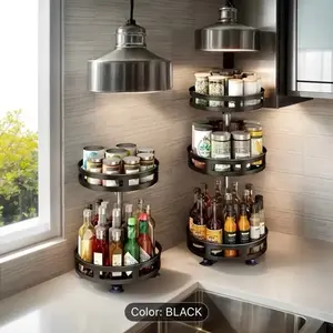 LOVEWE 3-Tier Rotating Kitchen Spice Rack, Metal Turntable Spice Organizer with Polished Finish, Multi-Compartment Storage for Spices Seasonings & Kitchen Jars, Easy Assembly Countertop Accessory, Sleek Modern Look, Durable Plastic Material