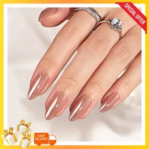 BTArtbox Press On Nails Almond - Fall Press on Nails Meidum Chrome Nails, Light Weight & Fit Perfectly, Fake Nail with Nail Glue, Brown Glue On Nails in 15 Sizes, Chocolate Glazed