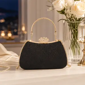 Women’s Evening Clutch Purse, Small Glitter Handbag with Chain Strap and Rhinestone Clasp for Party Wedding