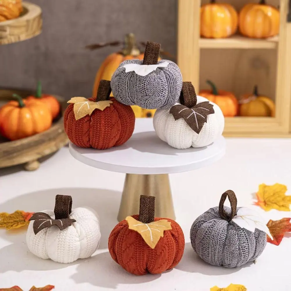 Faux Fall Decorative Crochet Pumpkins for Rustic Farmhouse Thanksgiving Harvest Halloween Table Centerpiece Mantel Kitchen Decor