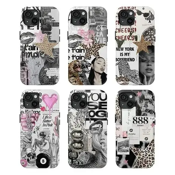 NYC Collage Phone Case – Trendy Retro Leopard & Star Aesthetic Design | Bold Urban Street Style | Durable Tough Protective Cover | Perfect Gift for Her or Him | Compatible With iPhone 11–17