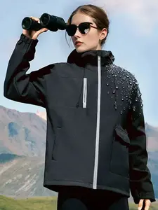Women's Waterproof Windproof Hiking Jacket, Outdoor Softshell Raincoat with Hood, Adjustable Sleeves, Breathable, Fall Winter Travel Camping, Premium Outdoor Apparel