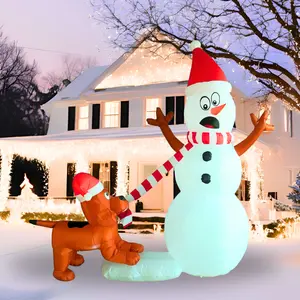PTS 6FT Inflatable Snowman with Dog Outdoor Decoration, Christmas Blow Up Yard Decorations, Built-in LED Lights Inflatables Xmas Holiday Funny Decor for Indoor Lawn Garden