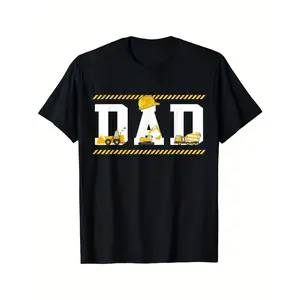 [100% Cotton] 100% Cotton Men' & Boys' Funny Dad Construction Excavator Operator T-Shirt - Soft Breathable Cotton Graphic Tee with Excavator Bucket & Stick Figure Construction Site Print, Machine Washable Casual Wear Suitable for Dad-Builder Gifts