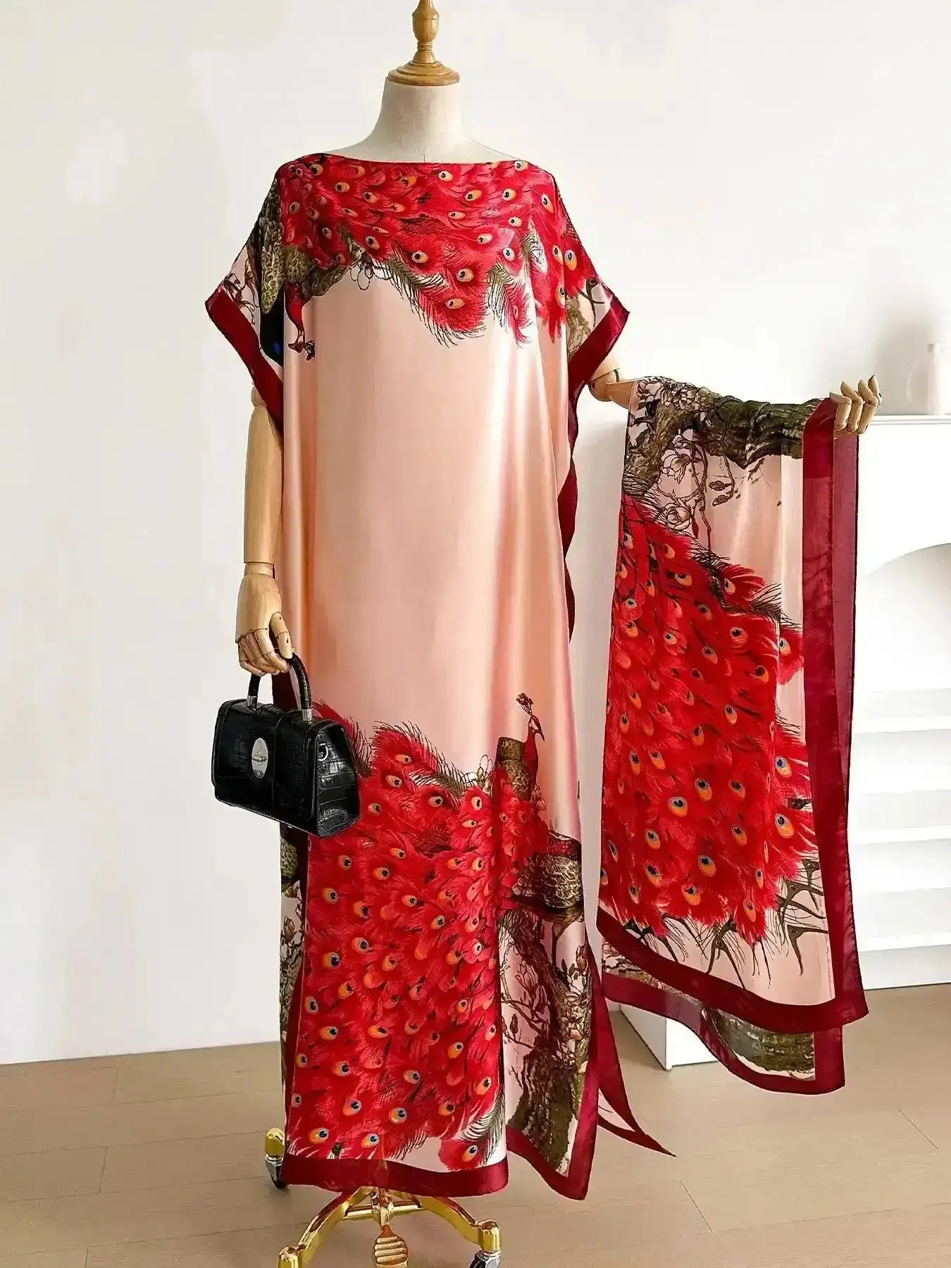Fashion Women's Floral & Butterfly & Peacock Print Cape Shawl & Scarf Set, Elegant Casual & for Beach Vacation, Fashion Accessories Women, Soft, Stylish, Warm Weather, Elevated Basics, Simple Style, Sunny Days