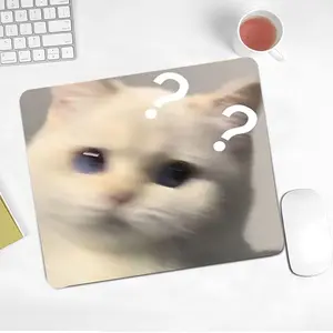 Cute Cat & Question Mark Pattern Mouse Pad, Cartoon Gaming Mousepad, Non-slip Rubber Base Stitched Edge Computer Desk Pad for Office, Home, Desk Accessories