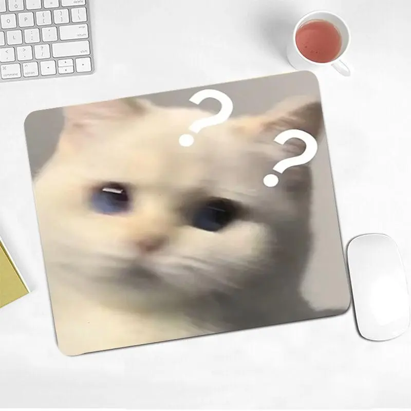 Cute Cat & Question Mark Pattern Mouse Pad, Cartoon Gaming Mousepad, Non-slip Rubber Base Stitched Edge Computer Desk Pad for Office, Home, Desk Accessories
