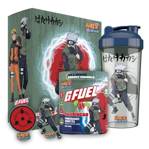 G FUEL Energy Formula | Sharingan Collector's Box | Pomegranate Green Tea | Collectible Box and Custom 24oz Custom Tall Plastic Shaker Cup
