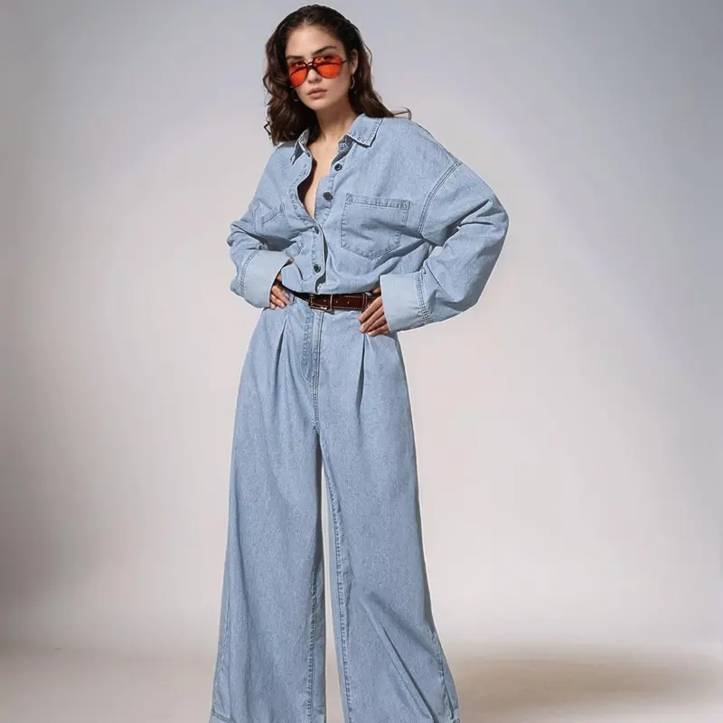 【Black Friday】Women's Pocket Denim Jumpsuit without Belt, Casual Fashion Wide-Leg Jumpsuit for Daily Wear, Loose Jumpsuit, Ladies Clothes for All Seasons, Womenswear