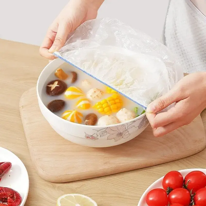 100pcs Disposable Food Grade Plastic Wrap, Reusable Elastic Food Covers for Kitchen, Microwave & Fridge, Keeps Fresh, Blocks Odors