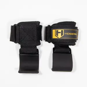 HOSSTILE Padded Lifting Hooks - Heavy-Duty Steel Hooks, Non-Slip Coated for Grip Support, Adjustable 17.5-Inch Wrist Strap, Durable Design