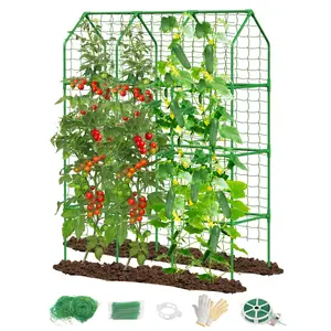 Cucumber Trellis for Climbing Plants Outdoor, Metal Garden Trellis for Raised Bed, Plant Support Structures with Netting for Cucumbers Tomatoes Beans Peas (50 * 17 * 65inch(L*W*H), Trellis) tiktokshopspringglowup