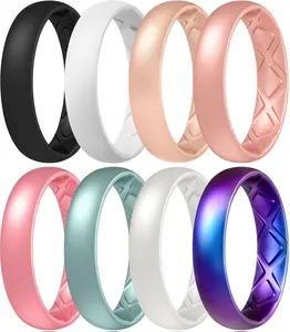 Egnaro Women's Silicone Engagement Rings, 5.5mm Wide 2mm Thick Rubber Bands Flexible For Workout