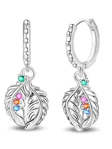 🌈 Colorful Gem Leaf Drop Hoop Earrings | 925 Sterling Silver | Perfect Gift for Her | Dainty Nature Inspired Everyday Earrings ✨