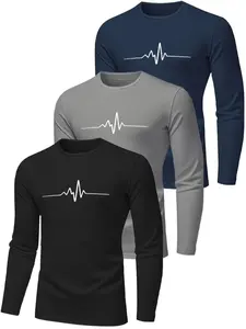 Men's 3 Pack Multi-Color Long Sleeve Sports T-Shirts, Quick-Dry Breathable Slim Fit, Casual Spring & Fall Wear, Gym Workout Daily
