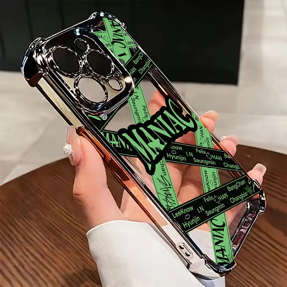 A phone case with SKZ M-MAXIDENTS letters pattern, TPU shockproof full  protection case with electroplated