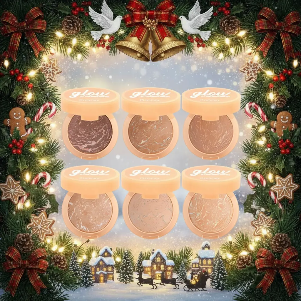 PHOFAY Compact Setting Powder, Radiant Flawless Face Cosmetic - All Skin Types Blush, Ideal for Holiday Glow Makeup