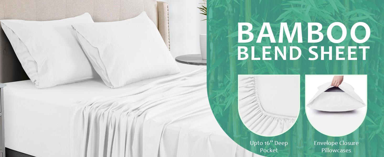 Lux Decor 3/4pc Bamboo Sheet Set - Super Silky Luxury Bedding Set -Soft Breathable Sheet -15-inch Deep Pockets Cooling Sheet Set, Wrinkle-Free Sheet with Pillowcases