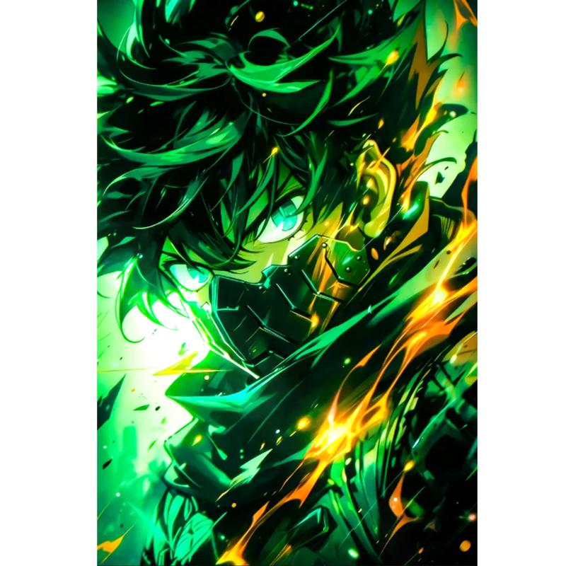My Hero Academia Deku Poster with Green Lightning Aura and Intense Power-Up Scene, High Quality Cardboard Sharp Pattern Poster for Anime Fans, Bedroom Office Wall Art, Gift for Manga Lovers