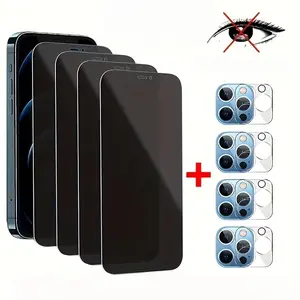(4+4 Set) Privacy Tempered Glass Screen Protector Set Includes: 4-Pack Privacy Screen Protectors + 4-Pack Camera Lens Protectors Compatible with iPhone 16/15/14/13/12/11 Pro Max and iPhone 16/15/14 Plus. [9H Hardness] - HD Version