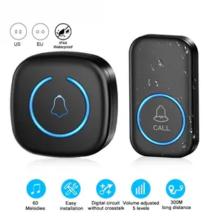 Wireless Doorbell Intelligent Welcome Door Bell 300M/984 FT Remote 60 Songs Melodies Home Smart Doorbell