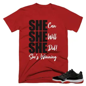 11 Low Bred Graphic Tee, SHE T-shirt Match 11s Low Bred Black White Red Sneaker