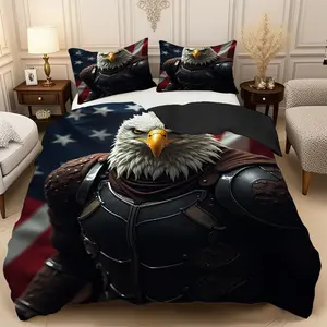 2/3 Pcs Eagle,American Flag Duvet Cover Set,High-Definition Digital Printed Bedding Set(1* Duvet Cover+1/2* Pillowcase,No Filling)100% Polyester Fiber Soft,Breathable Bedroom,Guest Room Decoration,Machine Washable,Perfect Holiday Gift