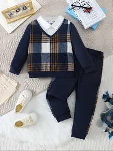 Boys' Two-Piece Striped Set, Preppy Style, Comfortable and Fashionable, Shirt Collar Design, Perfect for School and Casual, Outfit
