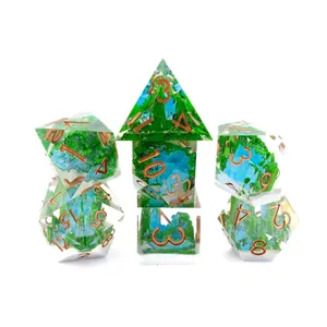 Mountain Waterfall Resin Sharp Edge DnD Dice Set: 7-Piece Nature RPG Dice