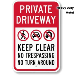 [Metal Sign]Heavy-Duty Metal Private Driveway Warning Sign - Keep Clear No Trespassing/No Turn Around Sign With Private Property Symbols - 8X12 Inch Outdoor/ Suitable For Use, Easy To Hang Driveway Signage For No Pedestrian/Trucks Access