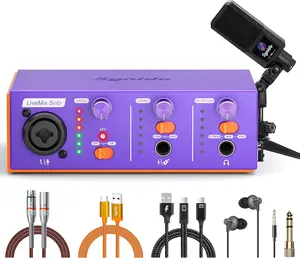 USB-C Audio Interface Bundle for PC & Mac – 2x2 Solo Guitar Interface, 24bit 48kHz Sound Card Kit, 48V Phantom Power Mic for Live Stream & Podcasting